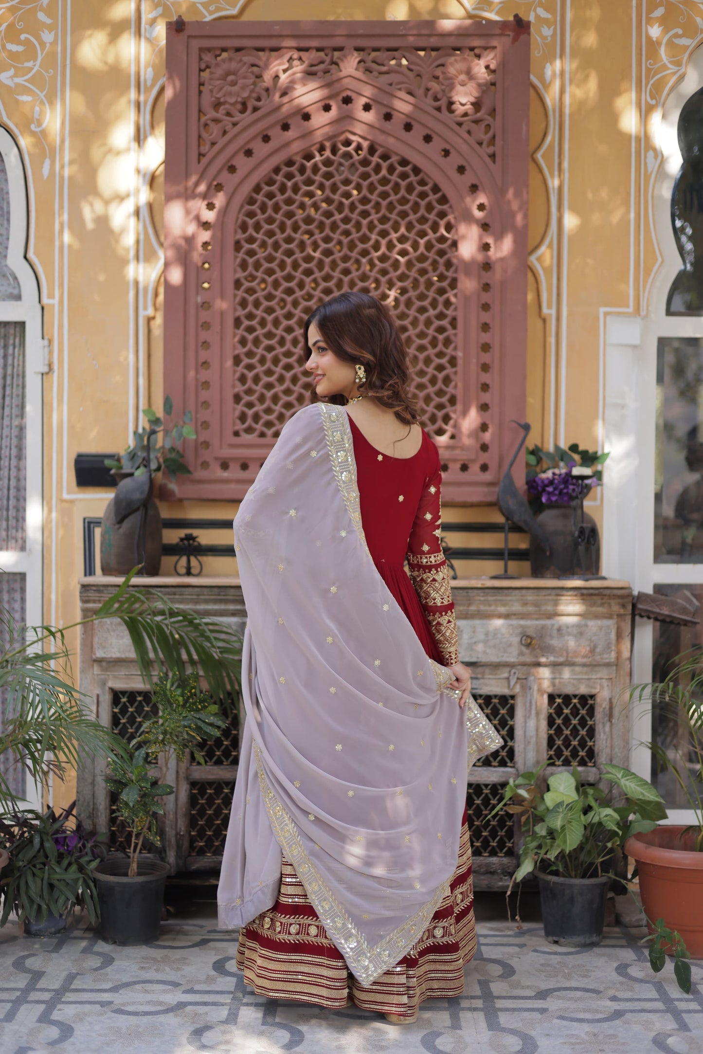 Festive Maroon Anarkali Dress for Wedding Events