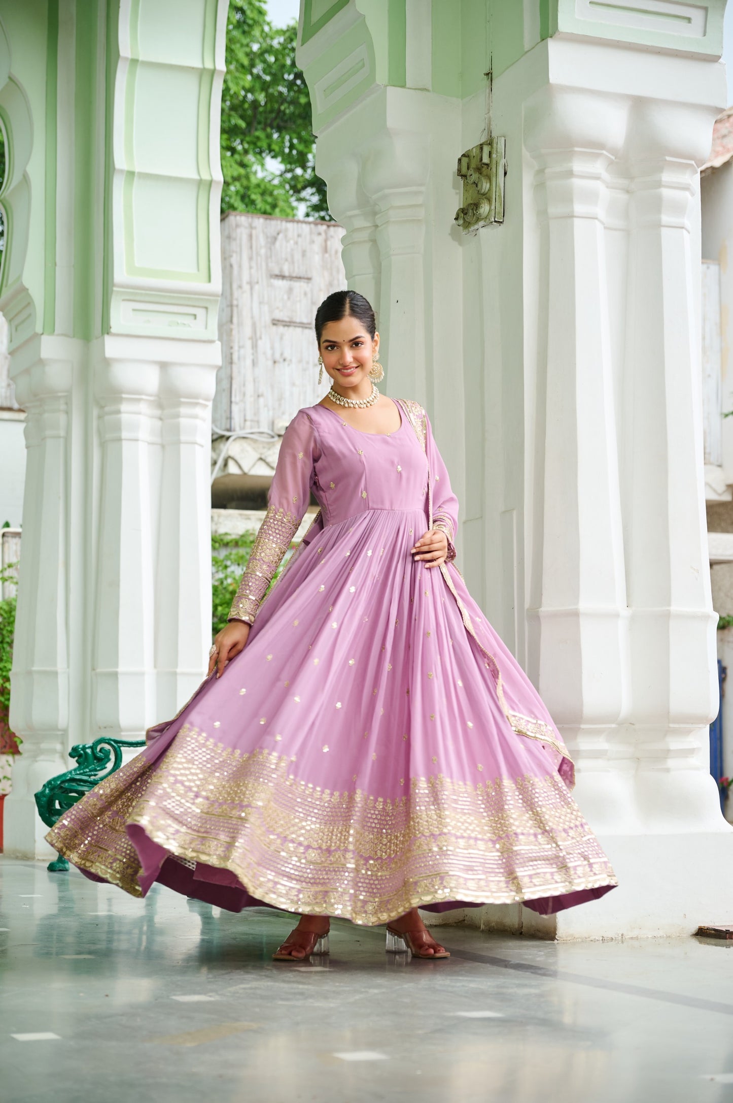 Regal Lavender Georgette Anarkali Gown