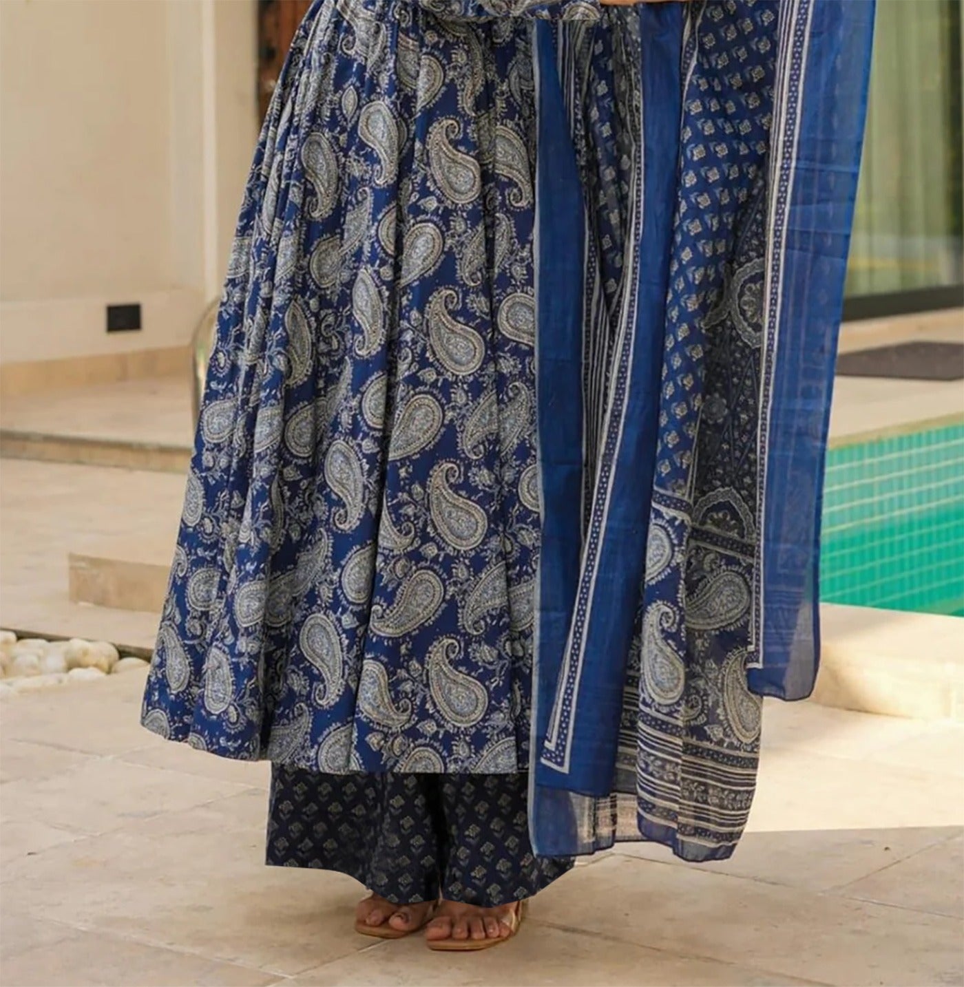 Aqua Blue Sequin Work Georgette Anarkali Gown