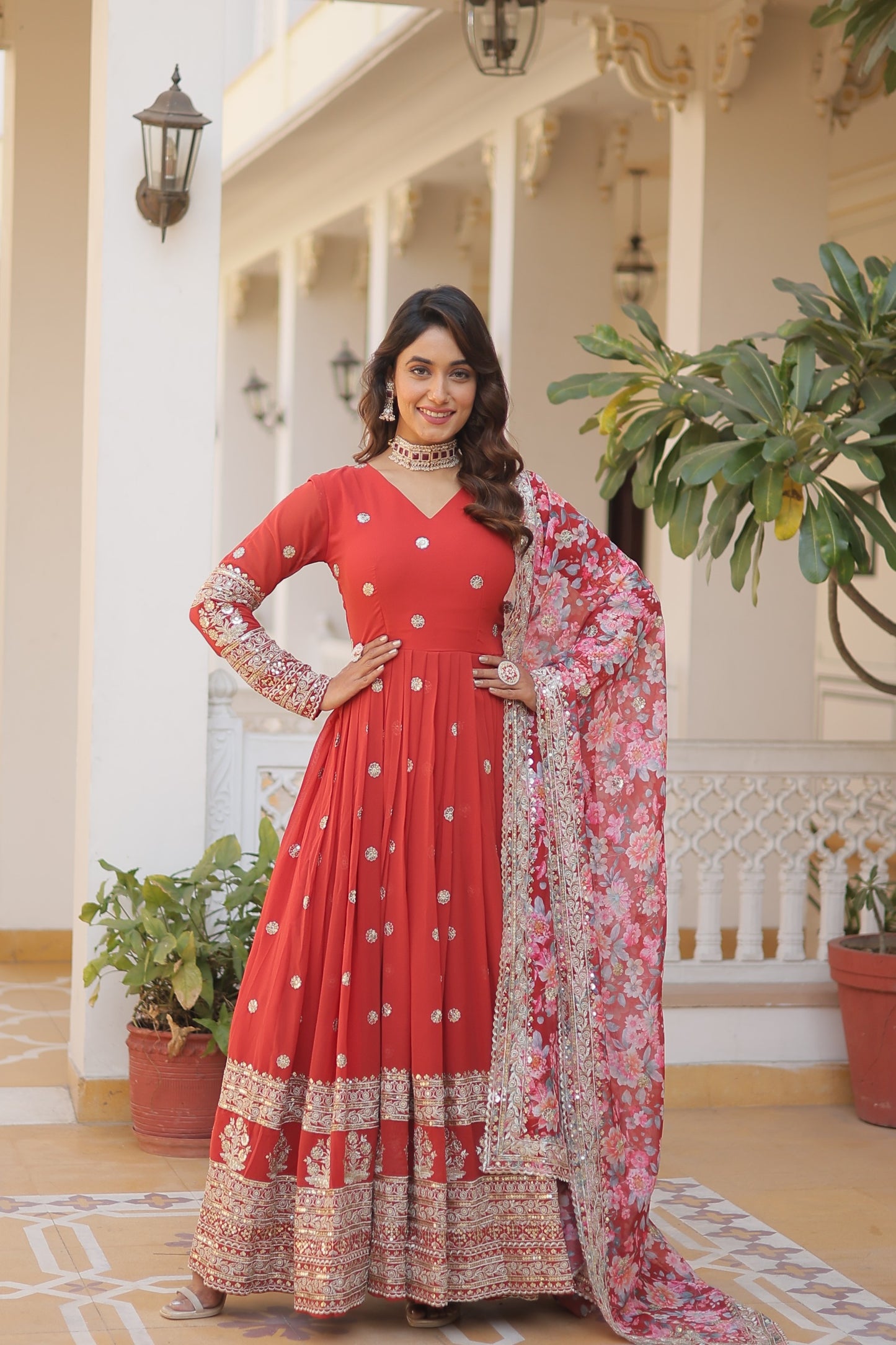 Crimson Red Designer Anarkali Gown for Wedding