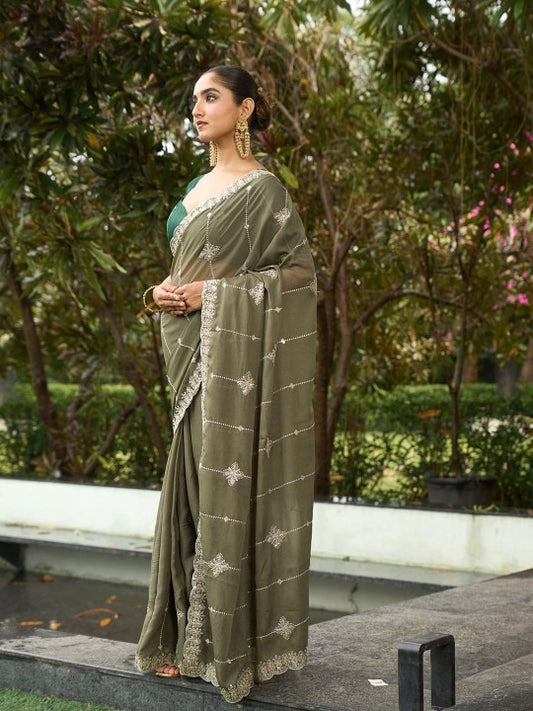 Subtle Sage Green Party Wear Saree