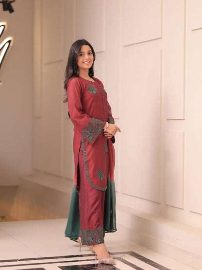Luxury Maroon Embroidered Suit Set