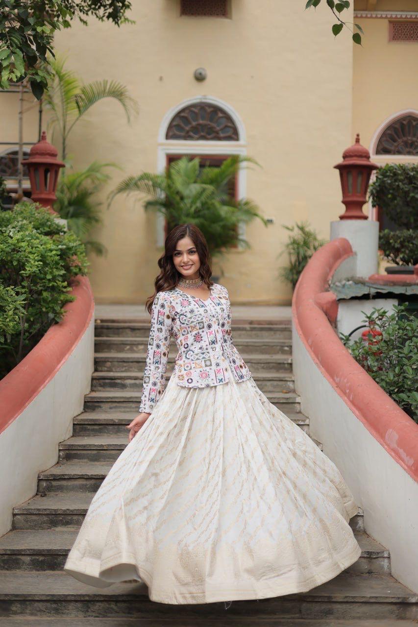 Contemporary Indo-Western Ivory Lehenga Choli