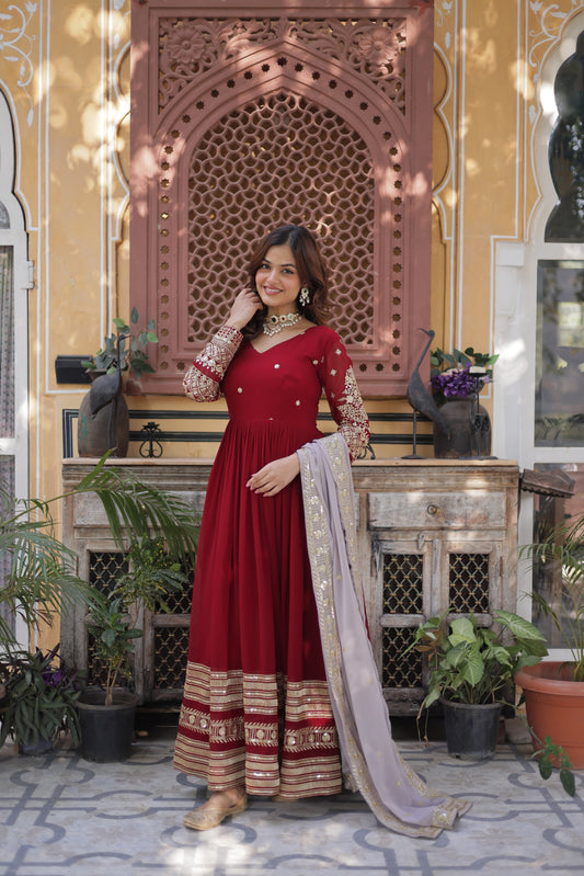 Festive Maroon Anarkali Dress for Wedding Events