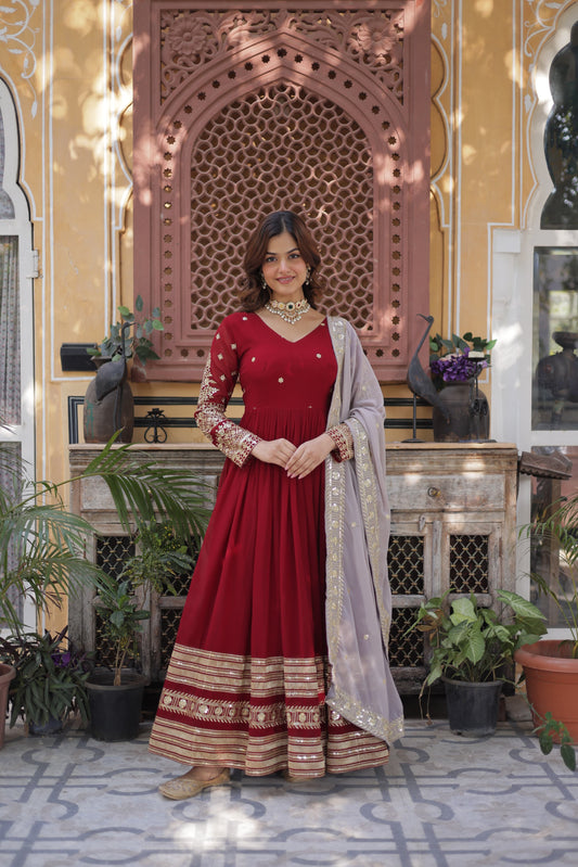 Festive Maroon Anarkali Dress for Wedding Events