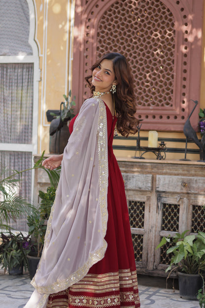 Festive Maroon Anarkali Dress for Wedding Events