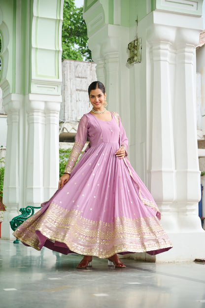 Regal Lavender Georgette Anarkali Gown