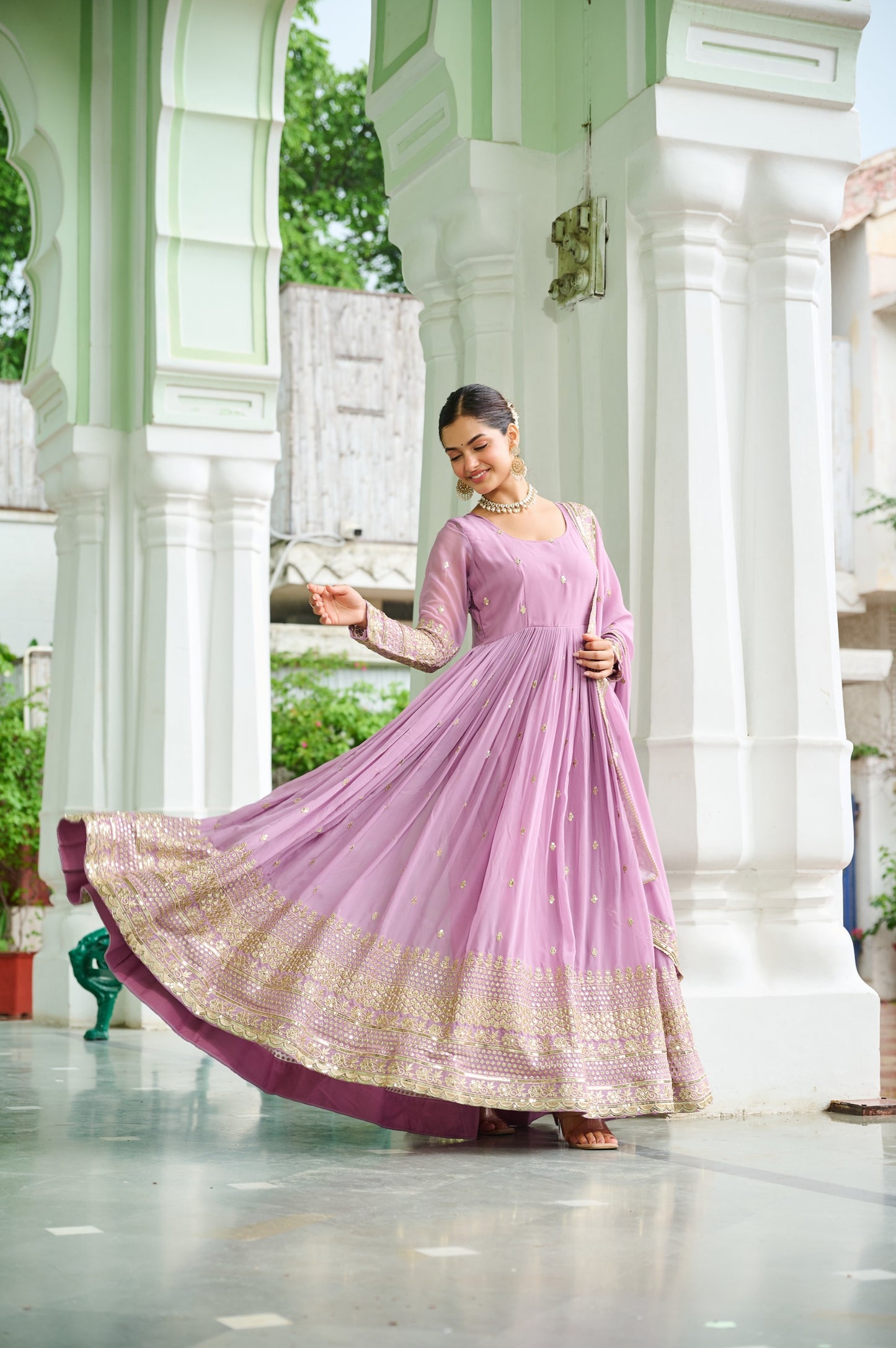 Regal Lavender Georgette Anarkali Gown
