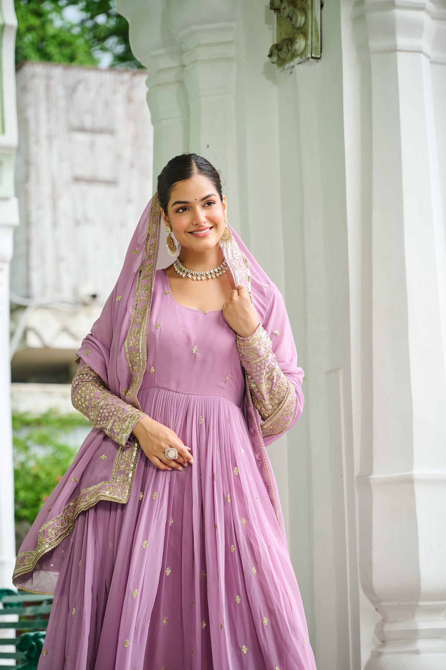 Regal Lavender Georgette Anarkali Gown