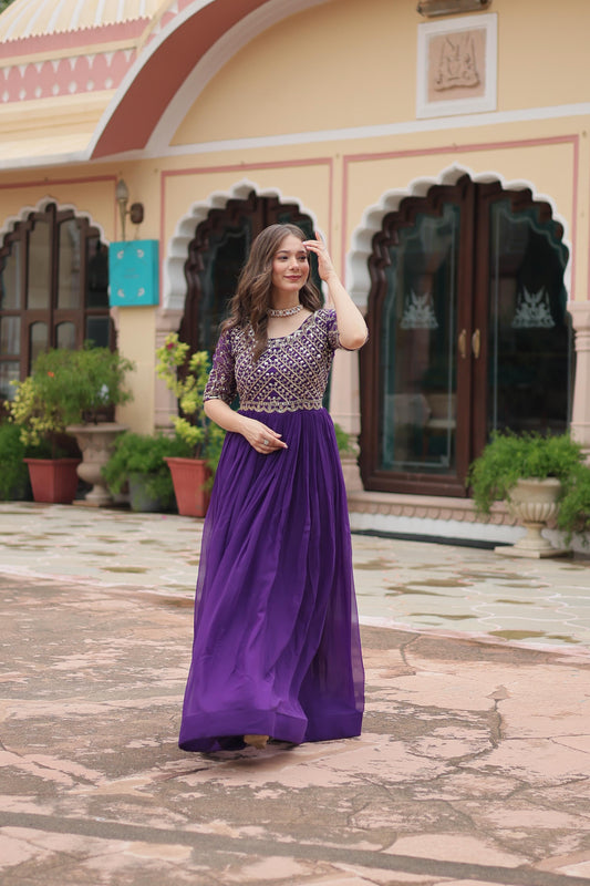 Royal Purple Designer Sequin Bodice Anarkali Gown