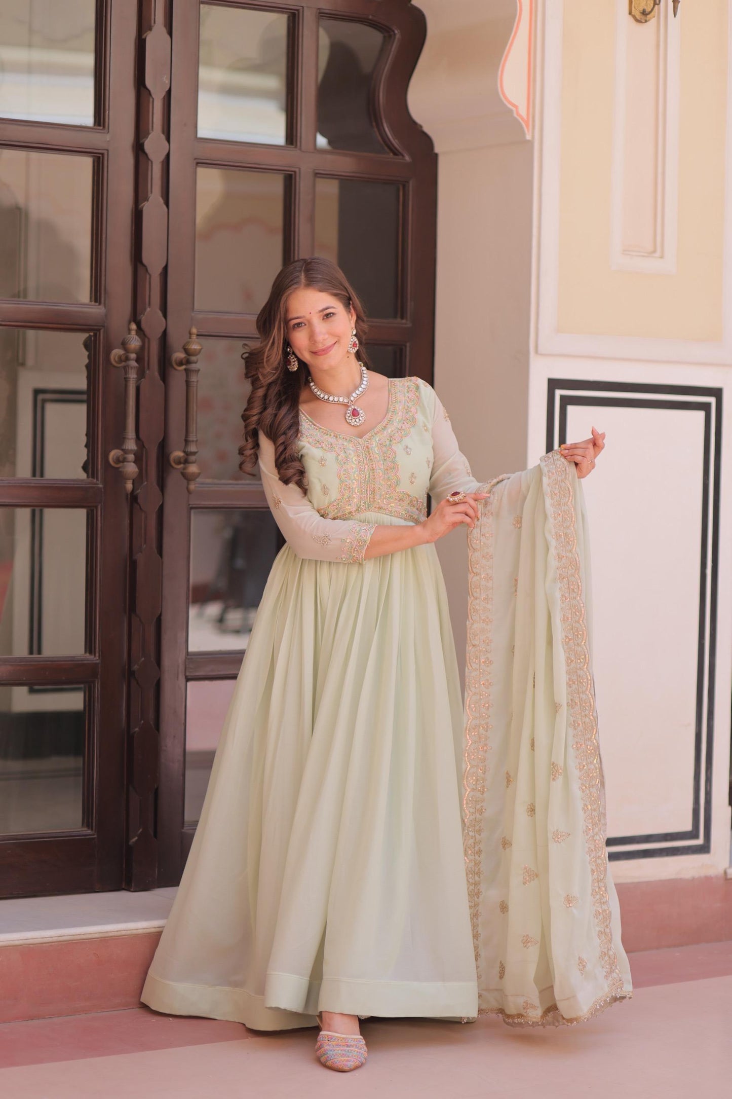 Mint Green Anarkali Dress for Wedding Sangeet