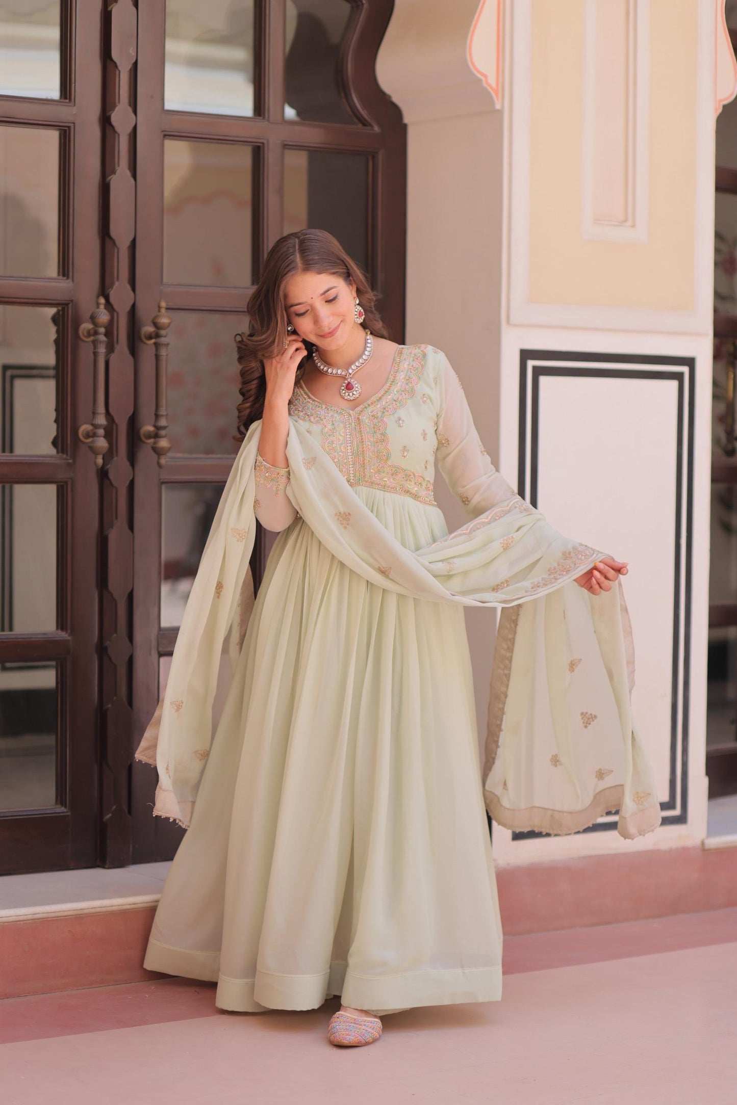 Mint Green Anarkali Dress for Wedding Sangeet