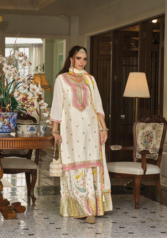 Ivory Silk Sharara Suit Set