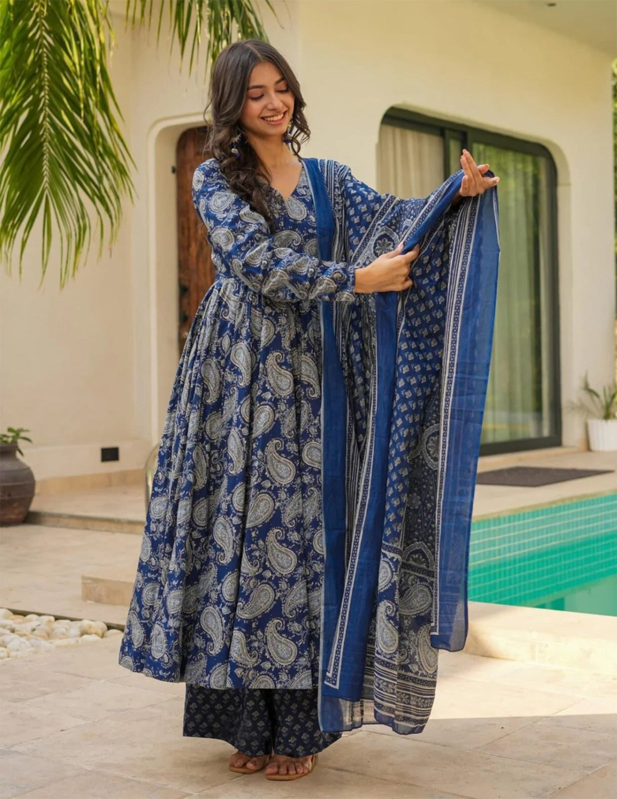 Aqua Blue Sequin Work Georgette Anarkali Gown