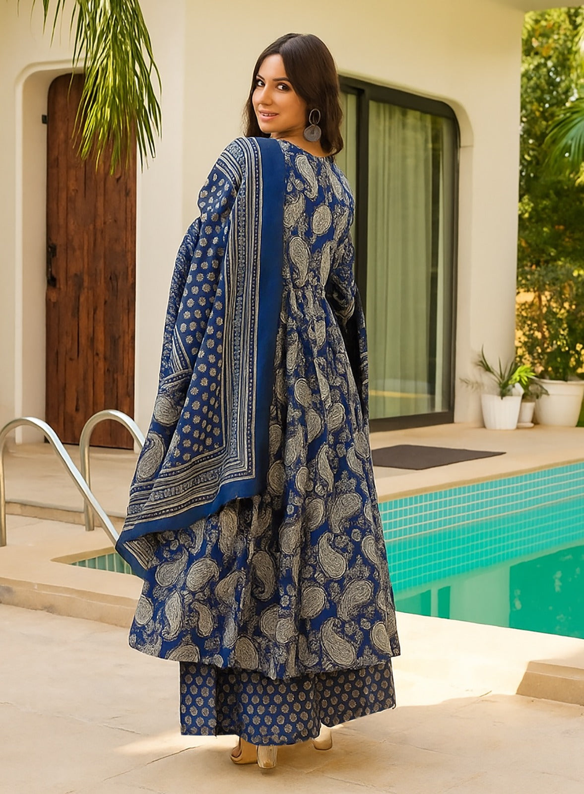 Aqua Blue Sequin Work Georgette Anarkali Gown