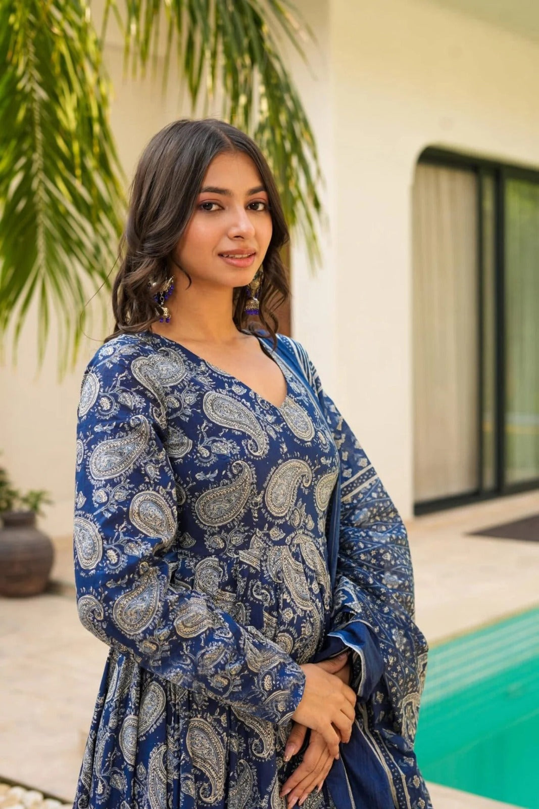 Aqua Blue Sequin Work Georgette Anarkali Gown