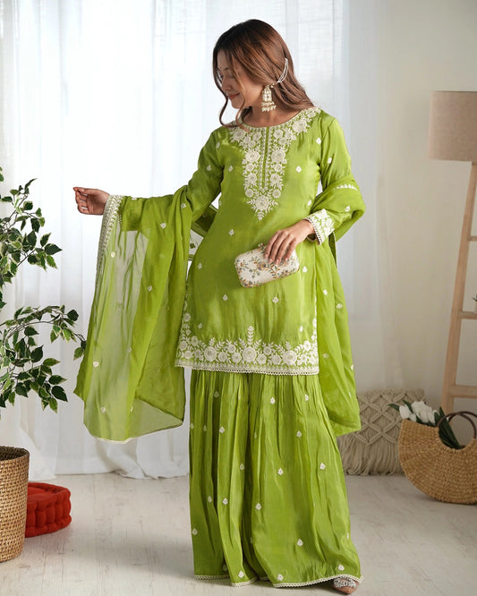 Elegant Lime Green Sharara Suit Perfect for Mehendi