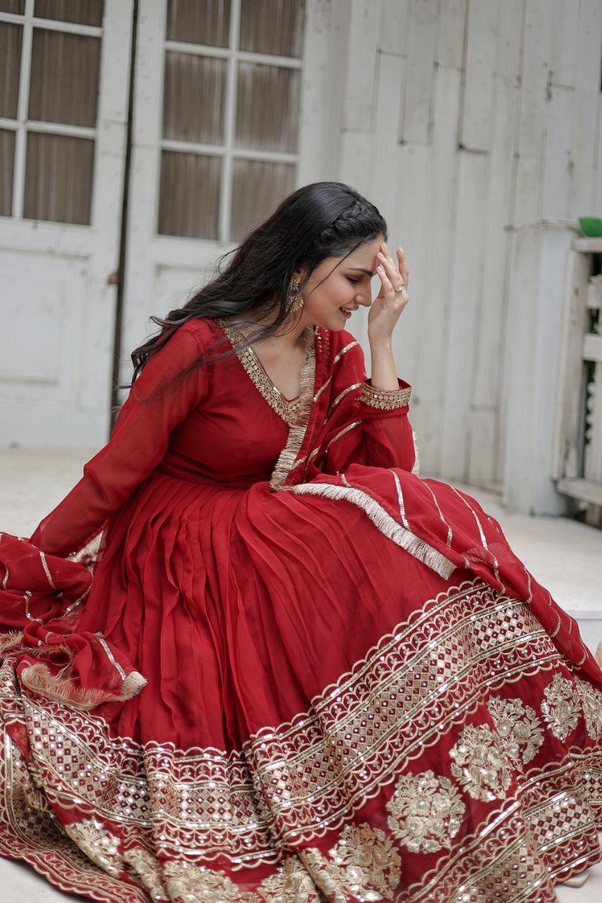 Festive Oxblood Red Anarkali Gown