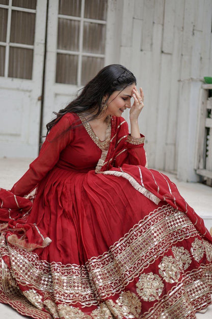 Festive Oxblood Red Anarkali Gown