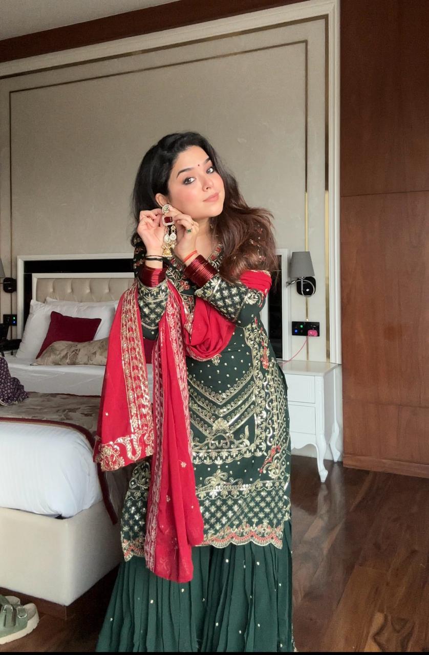 Festive Dark Green Georgette Sharara Set