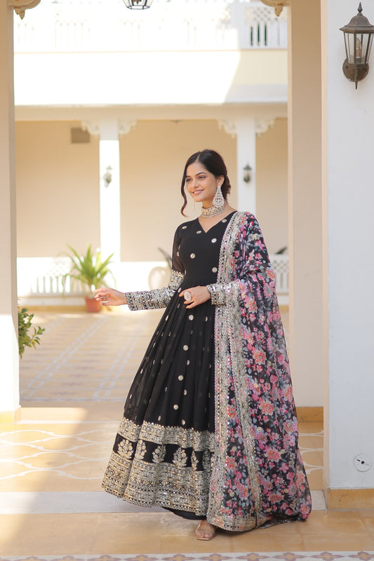 Regal Black Georgette Anarkali Gown