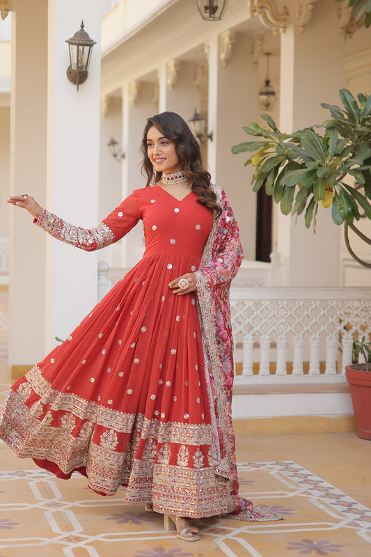 Crimson Red Designer Anarkali Gown for Wedding