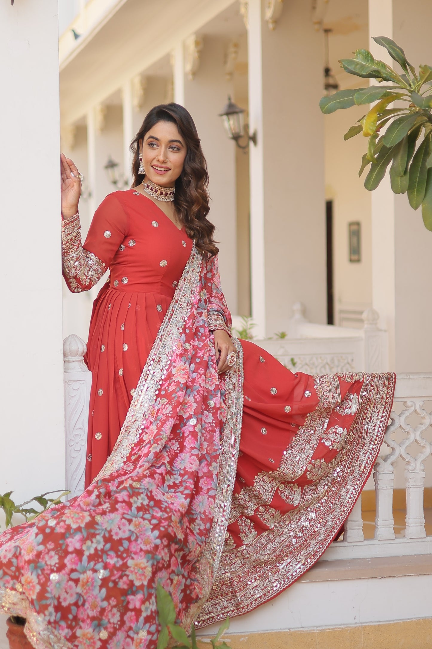 Crimson Red Designer Anarkali Gown for Wedding